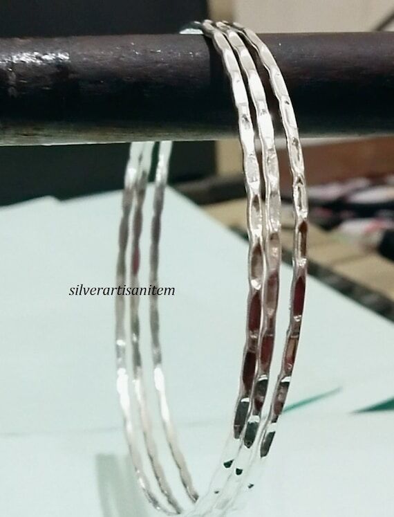 Hammered 925 Sterling Silver Bangles ForWomen...