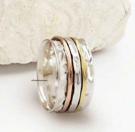 Hammered Sterling Silver Spinner Ring, Mixed ...