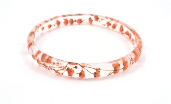 Orange Baby's Breath Resin Bangle Bracelet: D...