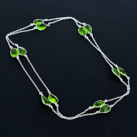 Handmade Pear Peridot Necklace: 925 Sterling ...