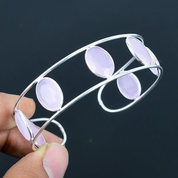 Faceted Rose Quartz Adjustable Bangle: Handma...