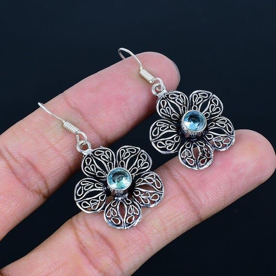 Handmade Swiss Blue Topaz Earrings: Sterling ...