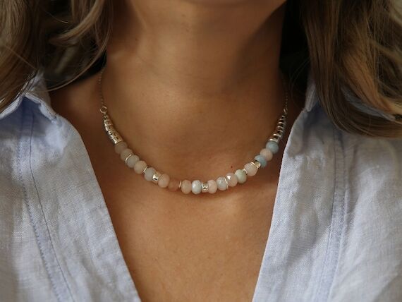 Morganite Sterling Silver Necklace: Boho Brid...