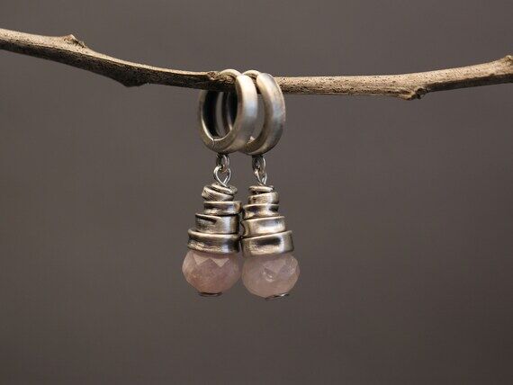 Oxidized Sterling Silver Rose Quartz Earrings...