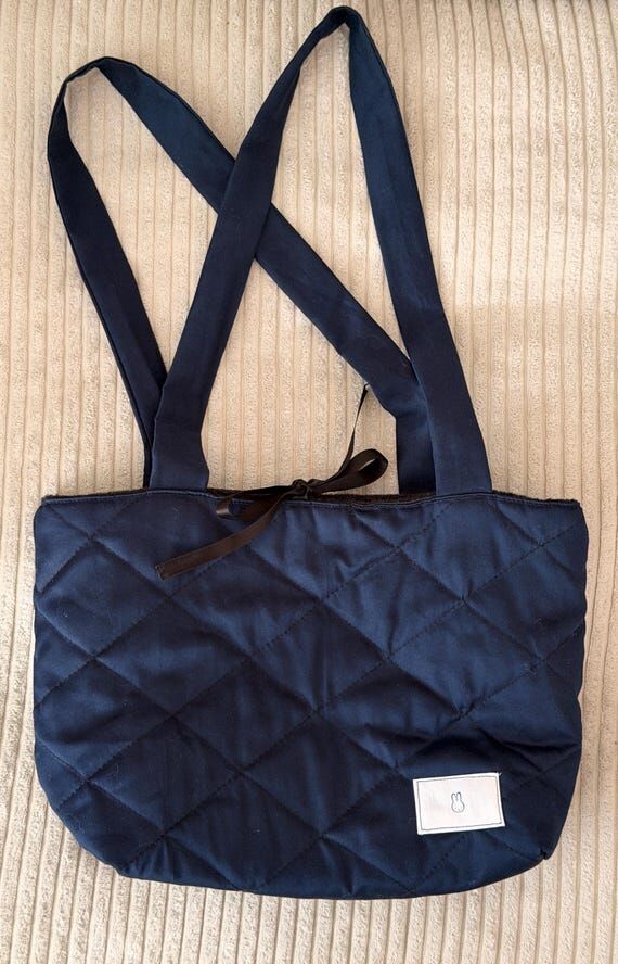 Handmade quilted satin tote bag – dark blue...
