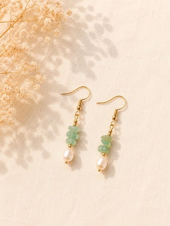 Gold earrings with green semi-precious stones...
