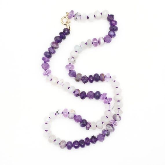 Hand-Knotted Gemstone Necklace, Moonstone Ame...