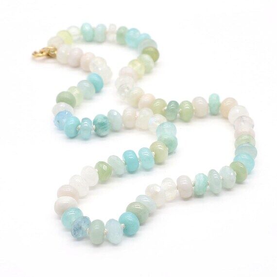 Hand Knotted Aquamarine Moonstone Gemstone Ne...