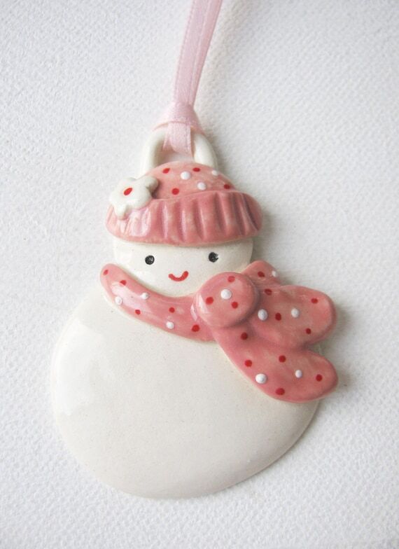 Pink Snow Lady Christmas Ornament Stoneware ...