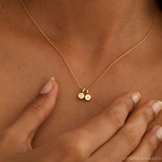 Tiny 3D Initial Round Charm Necklace, Custom ...