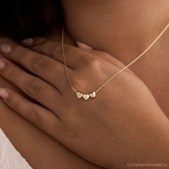 Tiny 3D Initial Heart Charm Necklace, Custom ...