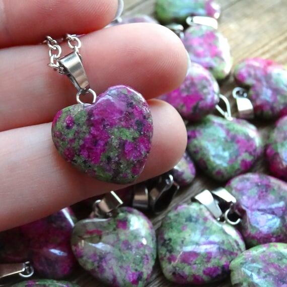 Ruby in Fuschite Heart Pendant Necklace - Ste...