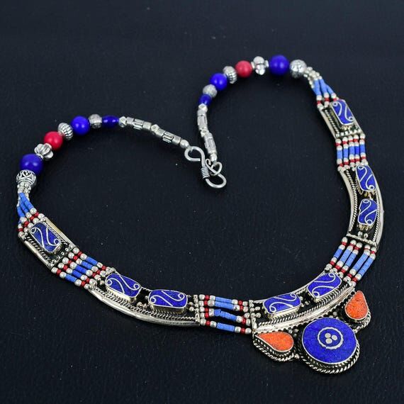 Handmade Lapis Lazuli & Coral Tibetan Silver ...