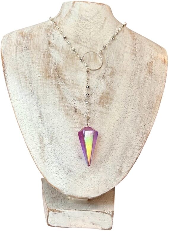 Violet Aura pendulum lariat Y necklace, silve...