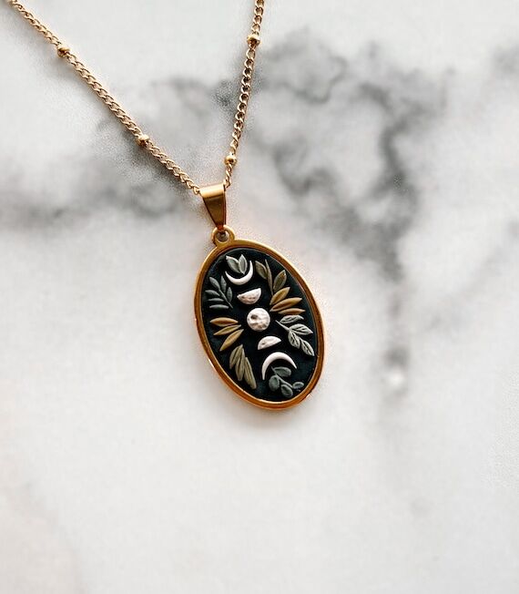 Botanical Moon Phase | Pendant | Necklace | H...