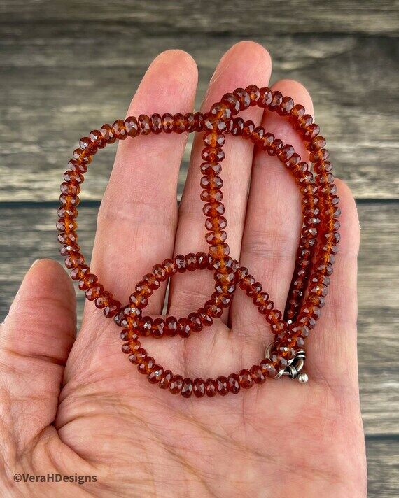 Hessonite Garnet Beaded Necklace: Sterling Si...
