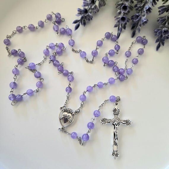Handmade 5-Decade Lavender Purple Dyed Jade B...