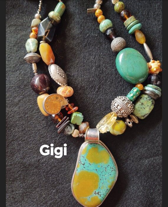 Beaded Necklace. Custom Designer Turquoise On...