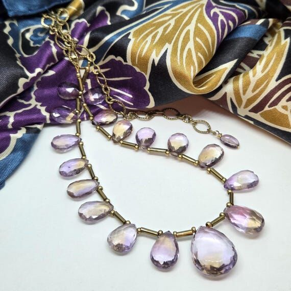 Ametrine Gemstone Necklace, purple graduated ...