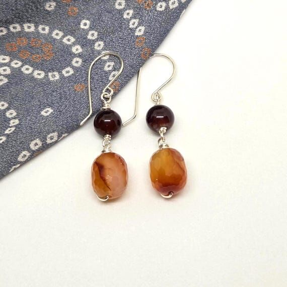 Gemstone dangle earrings for women, Carnelian...