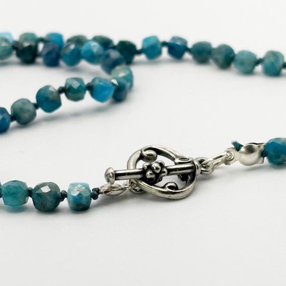 Mothers Day Knotted Necklace Blue Apatite Gem...