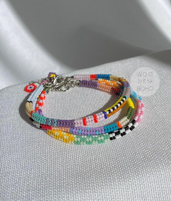 Miyuki Beaded Bracelet, Colorful Woven Boho B...