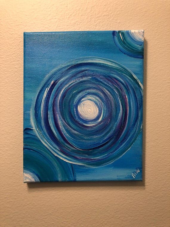 Original Abstract Circle Painting with Blue B...