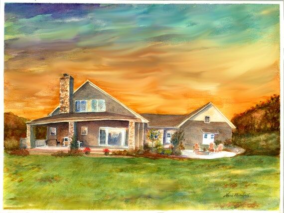Custom Watercolor House Portrait: Handmade Ho...