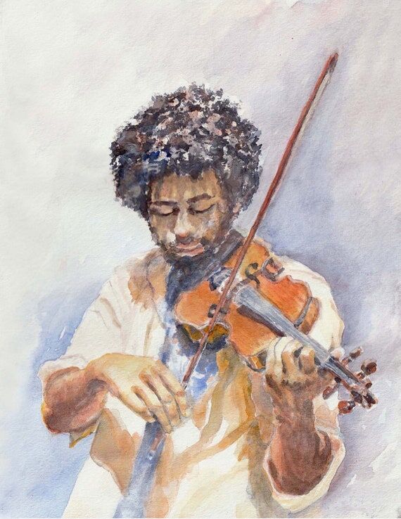 Violin player playing outside, gift for music...