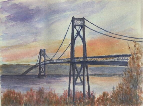 Mid-Hudson Bridge in the sunset from watercol...
