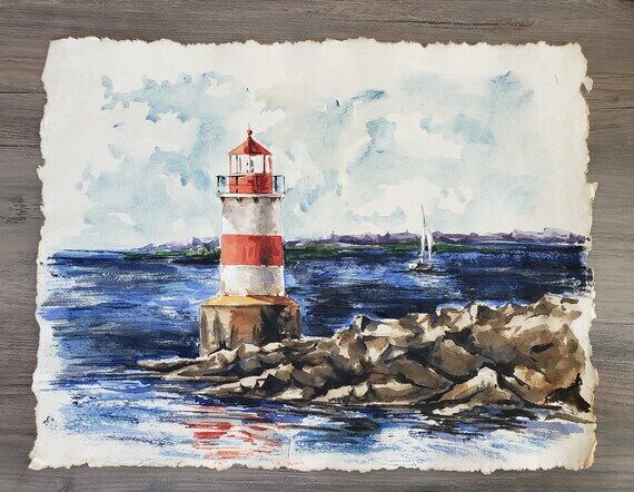 Lighthouse 16x12" Original Watercolor Pa...