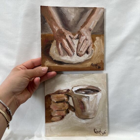 Set of 2 Kitchen Original Oil Paintings, 6x6&...