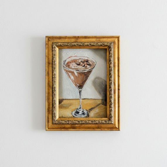 Original Espresso Martini Oil Painting, Gold ...