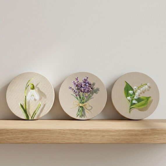 Original Mini Floral Oil Paintings Set of 3, ...