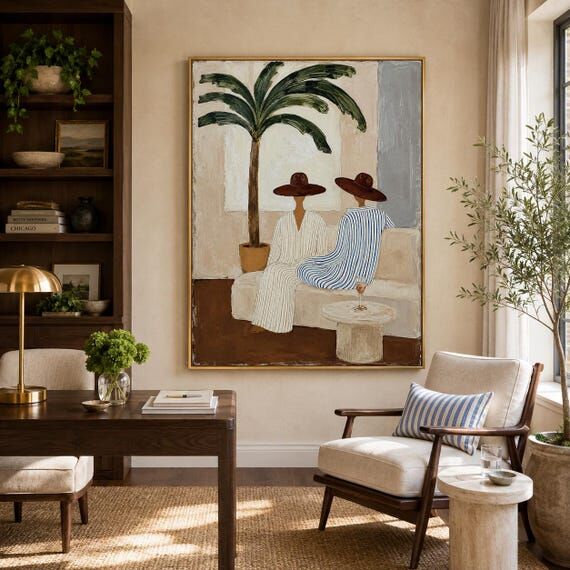Hand Painted Figurative Palm Tree Wall Art, B...