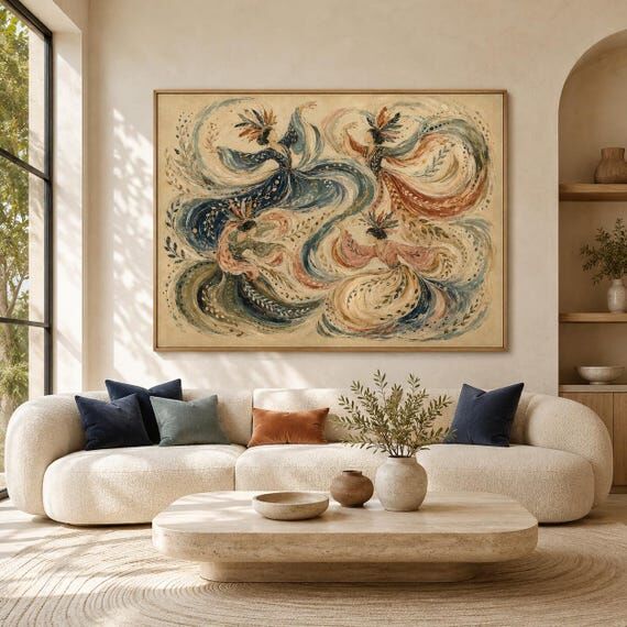 Neutral Dancing Women Painting, Hand Painted ...