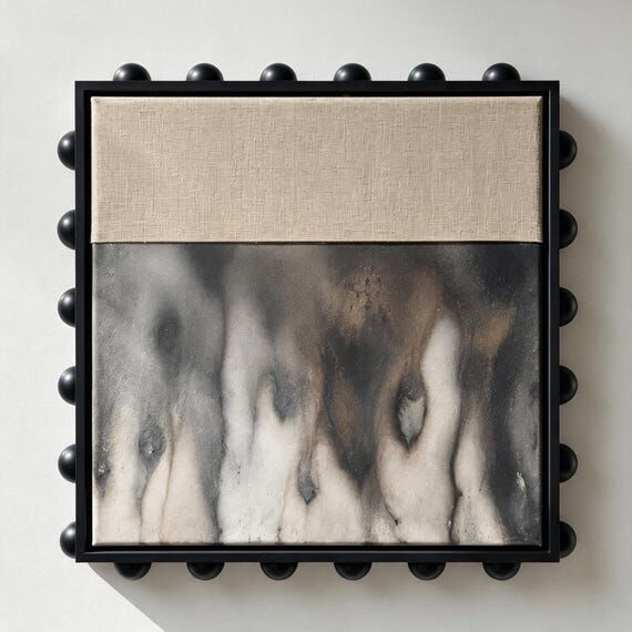 Sculptural Black Beaded Frame Art | Resin Mar...
