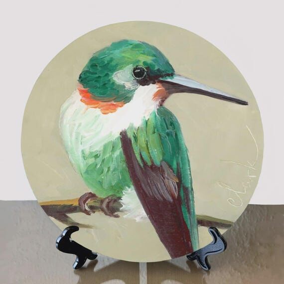 Original Colibri Artwork | Round Oil Painting...