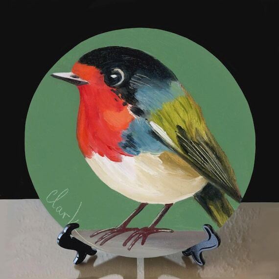 Hand Painted Robin Bird Oil Painting on Wood ...