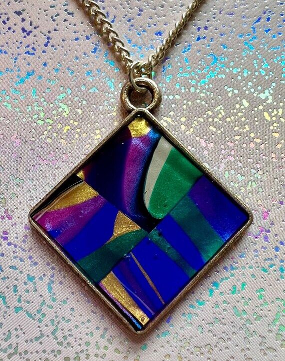 Handmade Paint Skin Square Pendant Necklace, ...