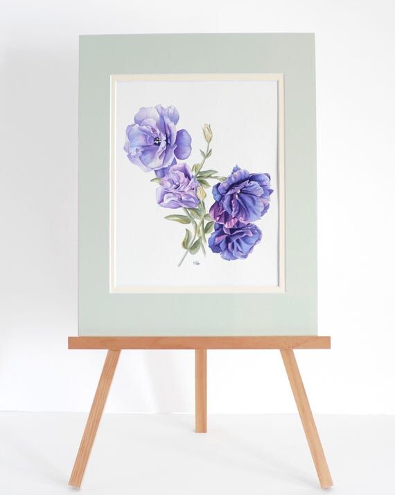Original Blue Lisianthus Flower Watercolor Pa...