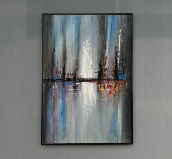 Hand-Painted Abstract Cityscape Oil Painting ...