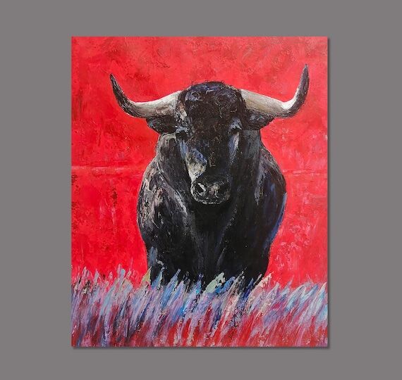 Highland Monarch - Handmade Black Bull Painti...