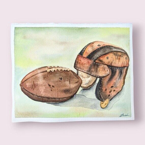 Watercolor vintage Football, Football artwork...