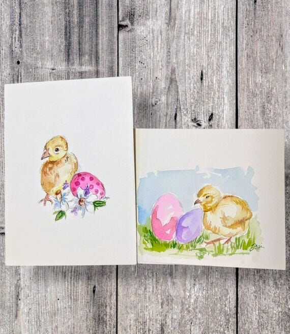 Hand Painted Watercolor Card, Easter set, NOT...