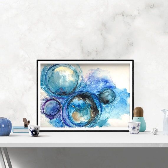 Blues, Original Artwork, Alcohol Ink painting...