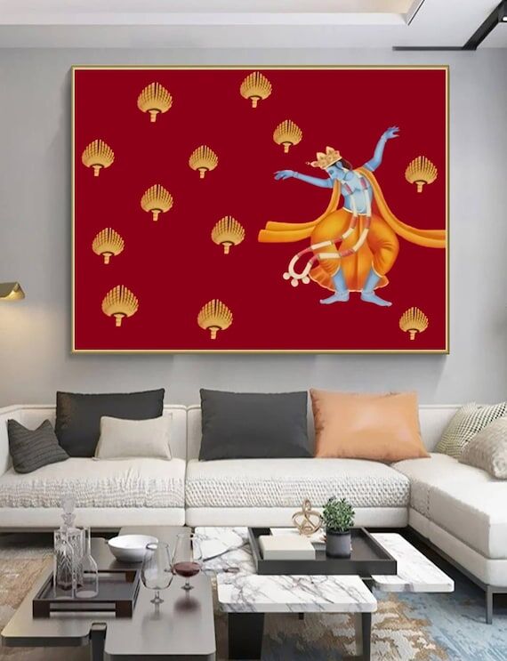 Dancing Krishna Pichwai Painting On Cloth, In...