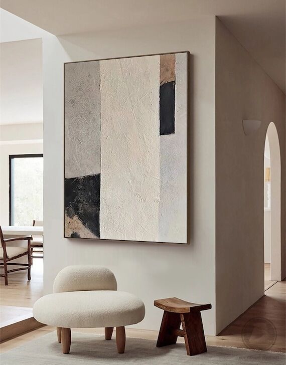 Large Beige White Wabi Sabi Wall Art Beige Mi...
