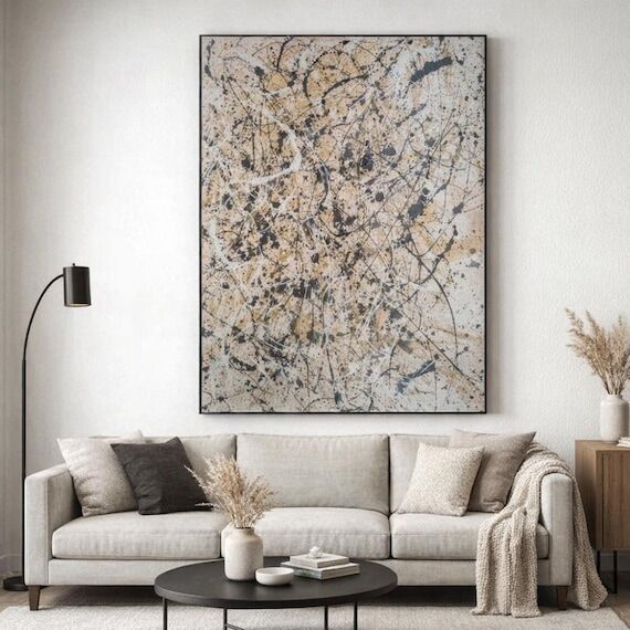Contemporary Drip Art | Neutral Abstract Canv...