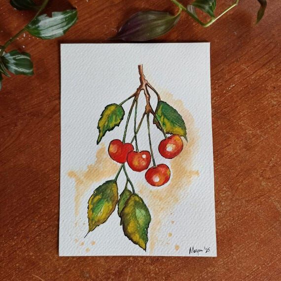 Original Botanical Watercolor Painting, Cherr...